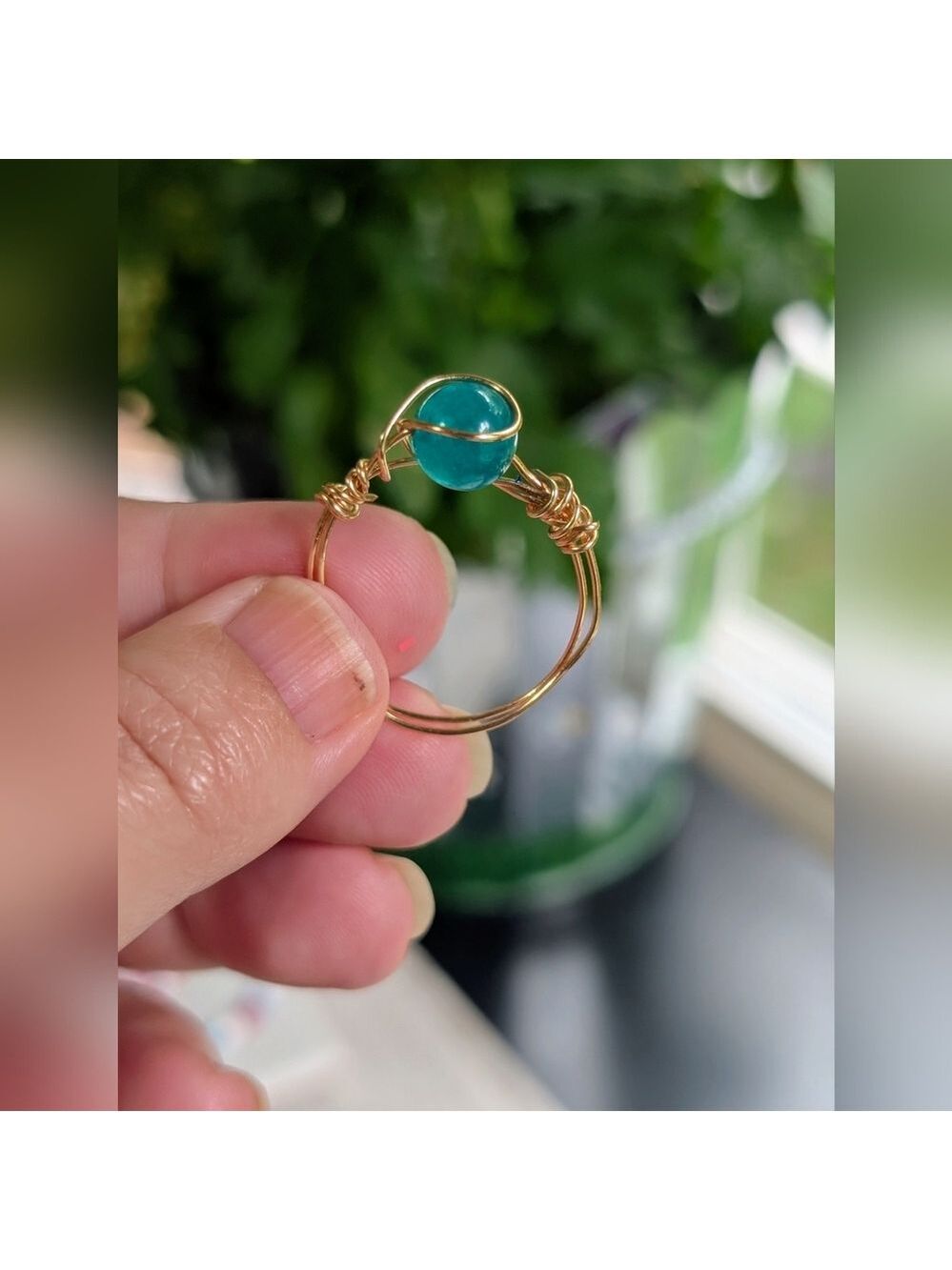 Perfectly Imperfect Rose Gold Wire Wrapped Ring with Teal Stone Size 12